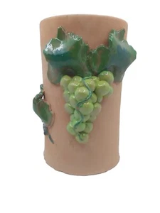 Terracotta Wine Cooler Applied 3D Grapes & Leaves IL Laborotrio Italiano Italy  - Picture 1 of 20