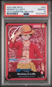 One Piece TCG MonkeyD.Ruffy ST01-001 Leader Super Vorabversion PSA 10 EDELSTEINE NEUWERTIG - Bild 1 von 3
