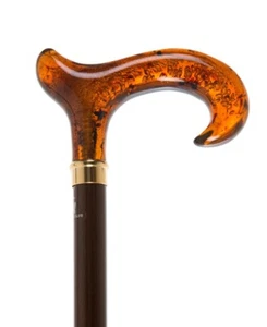 Beech Walking Stick Cane with an Imitation Amber Derby Handle and Brass Collar - Picture 1 of 2