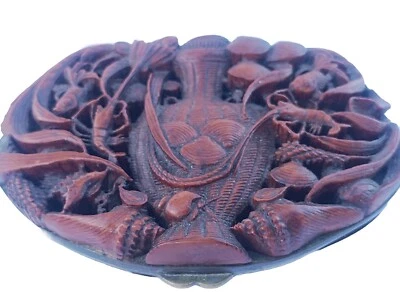 Antigua caja de laca de cinabrio tallada de exportación china SeaWeed langosta camarón peces almejas Foto 1 de 4