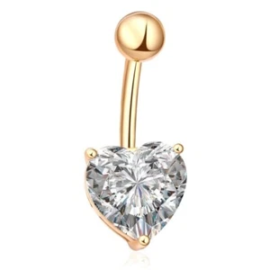 2CT Heart Diamond Body Piercing Belly Button Ring 14K Micro Yellow Gold Plated - Picture 1 of 8