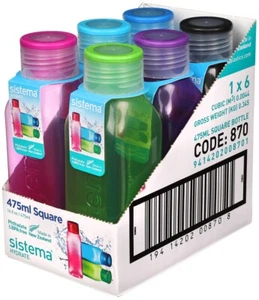 6 Stück - Sistema Hydrate Square Bottle, 475ml, farblich sortiert - Picture 1 of 8