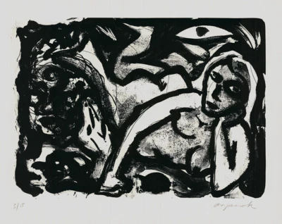 A.R.PENCK  Liegende  HAND-SIGNIERT, Litho, limit.5/15, 84x68cm,Bütten,Zertifikat - Bild 1 von 4