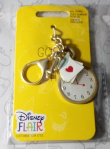 White Rabbit Pocket Watch Disney Flair Purse Bag Charm Metal Keychain Clip New - Picture 1 of 3