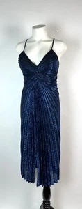 Vintage 1980s Metallic Lame Blue Studio 54 Gathered Pleated Bombshell Dress 34 - Picture 1 of 9