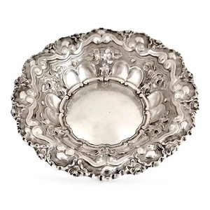 Portuguese 833 silver fruit bowl, eagle mark, scroll, flowers Rococo, Porto 162g - Picture 1 of 16