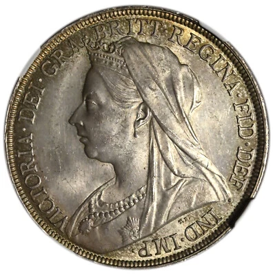 UK Great Britain Victoria Crown 1896 NGC MS63 Edge LX Veiled head type - Image 1 of 3