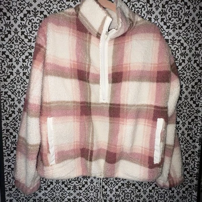 Pulôver No Boundaries Juniors XL Sherpa meio zíper xadrez rosa creme 16-18 meninas - Imagem 1 de 4