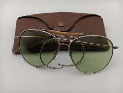 Gafas de sol vintage raras Pre Ray Ban años 40 aviador enchapadas en níquel con estuche Foto 1 de 4