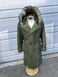 Trench cappotto militare vintage anni 50 esercito americano OG 107 raso con fodera e cappuccio piccolo - Foto 1 di 24