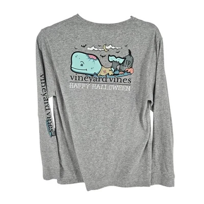 Vineyard Vines Shirt Youth XL (18) Gray Long Sleeve Halloween Whale Pocket Tee - Image 1 of 4