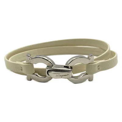 Autêntica Salvatore Ferragamo - Pulseira de ferragens de couro prata creme - Imagem 1 de 4