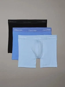 Calvin Klein 3 Pack Boxer Briefs – ICON Cotton Stretch, Black/Glacier/Blue Bel - Picture 1 of 2