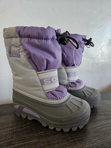 EUC SOREL Purple Gray Winter Lined Snow Boots Ski Toddler Size 9 Waterproof Warm - Picture 1 of 7
