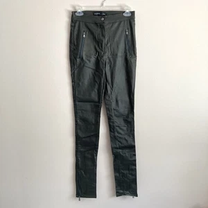 Long Tall Sally Black Faux Leather Stretch Pants Womens Size 10 Zipper Ankles - Picture 1 of 10