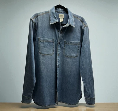 LL Bean Denim Button Up Shirt Men's Med Reg Stonewashed Traditional Fit BeanFlex - Image 1 of 4
