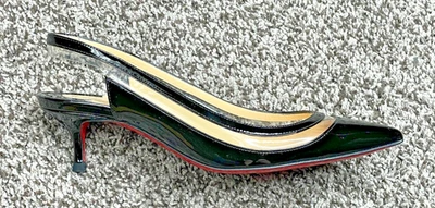 CHRISTIAN LOUBOUTIN PAULINA SLING KITTEN HEEL PATENT SIZE 36eu 6us BLK NEW  - Image 1 of 4