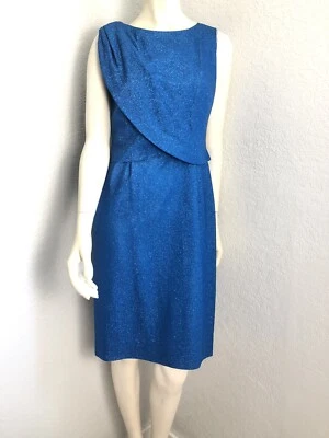 VTG 60s Stephen O’Grady Wiggle Sheath Dress Blue Metallic Sparkle Size 12 Small - Image 1 of 4