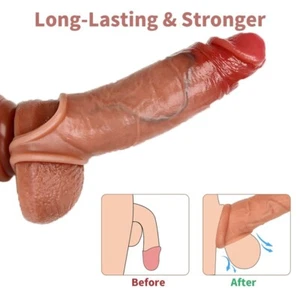 Realistic Male Penis Extension Extender Thick Cock Sheath Sleeve Girth Sex Toy - Picture 1 of 9