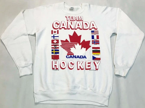 Vintage 2nd Nature 1990 Canada Team Hockey Crewneck Sweatshirt L White Cover