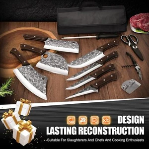 7 Pieces Butcher Knife Set with Bag Chef Knife Set for Meat Cleaver Cutting - Picture 1 of 9