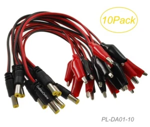 10Pack 10" 5.5mm/2.1mm DC Power Male to 2x Aligator Clips CCTV Camera Test Cable - Picture 1 of 4