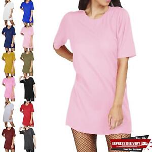 Womens Ladies Oversized Round Neck Long T Shirt Regular Casual Summer Mini Dress