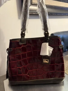 Dooney & Bourke Dbl Strap Tassel Croc Embossed Leather Bag - Picture 1 of 7