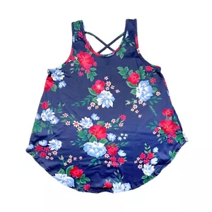 XL GINGER TANK TOP LuLaRoe ~ BLAU & ROT GEBLÜMT ~ Rücken gekreuzte Träger KOSTENLOSER VERSAND - Bild 1 von 8
