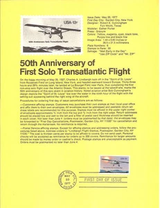 Página de recuerdo #7705 13c Lindbergh Flies Solo #1710 - Imagen 1 de 1