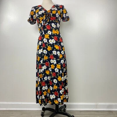 Vestido Vintage Años 90 Escarlata Talla 5/6 100% Rayón Negro Estampado Floral Foto 1 de 4