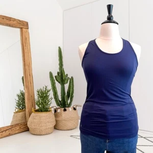 Athleta Women's L Speedlight Racerback Seamless Ruched Tank Top Navy Blue - Picture 1 of 9
