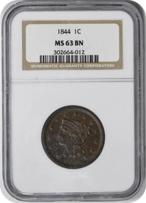 1844 Large Cent MS63BN NGC - Image 1 of 4