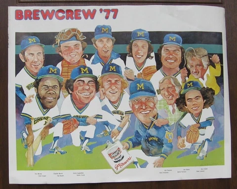 1977 Milwaukee Brewers Brewcrew Mautz Paint G. Keller Poster Yount Uecker Cooper Cover