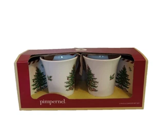 Spode Árbol de Navidad Taza de Café Tazas y Posavasos Pimpinela Juego de 2 Nuevo - Imagen 1 de 8