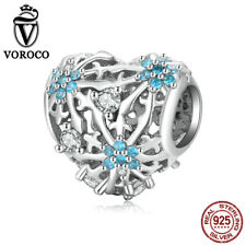 Voroco 925 Sterling Silver CZ Heart Charm Bracelet Bead Pendant Gift