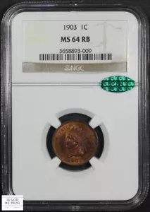 1903 Indian Head Copper Cent 1C Red-Brown NGC MS 64 RB CAC - Picture 1 of 5