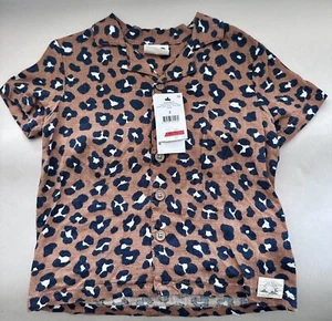 Cotton On Kids Boys Cabana Short Sleeve Shirt Linen Coco Jambo Navy/Animal Sz 2 - Picture 1 of 4