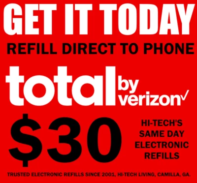   TOTAL 😍  BY VERIZON $30 REFILL ✅ DIRECT TO PHONE FAST REFILL ✅ GET IT TODAY! - Image 1 of 2
