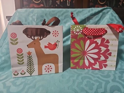 The Gift Wrap Company Small Christmas Gift Bags 5x5x2 Snowflake Deer Set Of 10