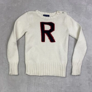 Ralph Lauren Girls Size 6X 'R' Knit Sweater Ivory LS Thick Cotton - Picture 1 of 8
