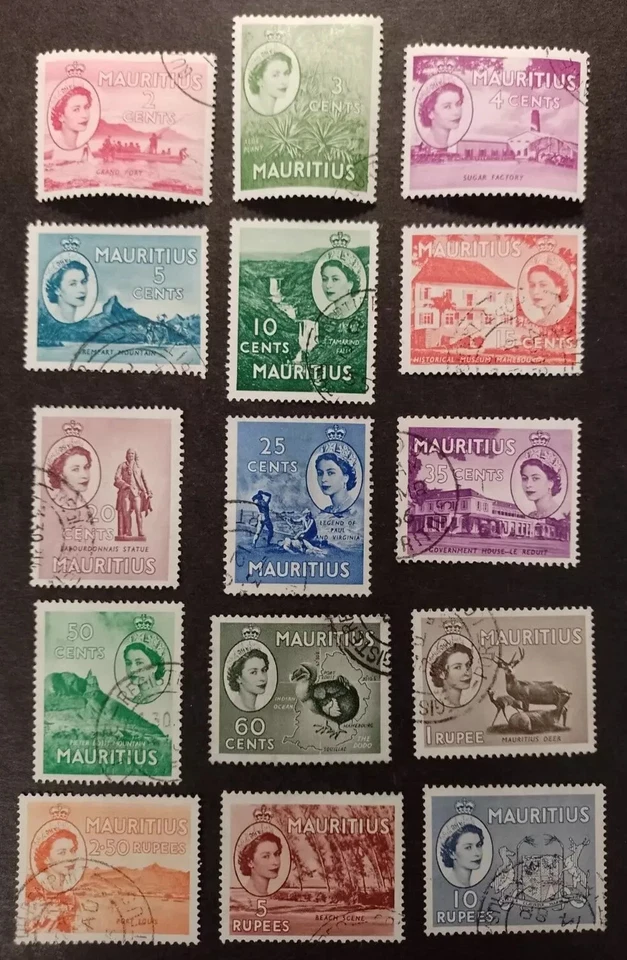 Mauricio 1953-58 sg293-306 Juego de 15 2c-10r 2r50 5r fino usado A886 Foto 1 de 1