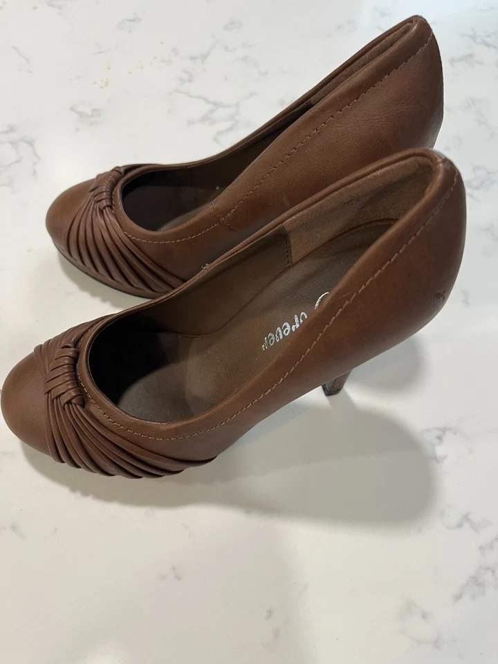 Zapatos de salón FOREVER Greta-03 para mujer marrón hechos por el hombre tacón sin cordones con puntera redonda talla 5,5 Foto 1 de 4