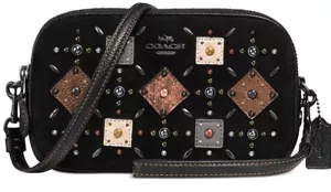 Neu Coach Crossbody Clutch Prärie Nieten Tasche schwarz Wildleder Leder Patches 24309 - Bild 1 von 3