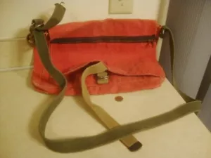Faded Distressed Canvas RED Commuter Bag Satchel w Army Green Shoulder Strap! - Picture 1 of 5