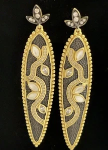 Freida Rothman 925 Fleur Leaflet MOP & CZ 14K and Rhodium Plated Earrings NWTOB - Picture 1 of 11