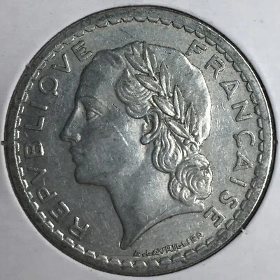 Francia 1947 5 francos - fino (F/VF) KM#888b (abierto 9) - aluminio - FR05F47F Foto 1 de 4