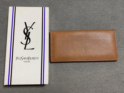 Yves Saint Laurent Logo Brown Leather Long Wallet Purse Bifold Men's w/Box - Image 1 of 4