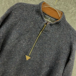 Early Winters 100% Wool Quarter Zip Textured Pullover Sweater Mens XL Blue USA - Picture 1 of 8