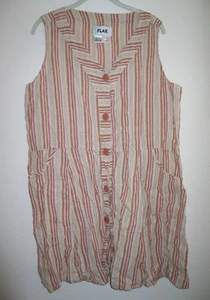 Vintage Striped Linen FLAX Sleeveless Long Button Up Shirt Vest Dress Large - Picture 1 of 6